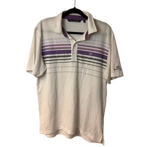 Travis Mathew White Striped Barton Creek Polo T-Shirt Size Large